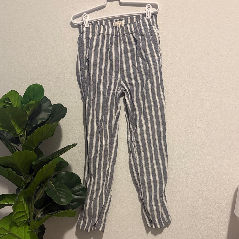 Christian Siriano gray and White striped Linen straight leg Pants small